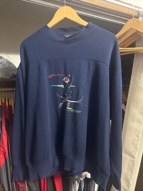 Vintage 90s Crable Sportswear Embroidered Golf Crewneck Sweatshirt Blue Medium